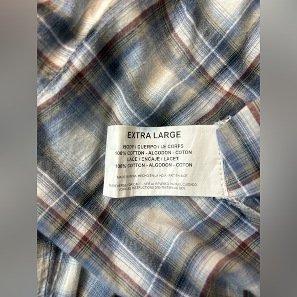 Women’s  Zora Plaid Crochet Lace Yoke 100% Cotton Blouse - Picture 10 of 13